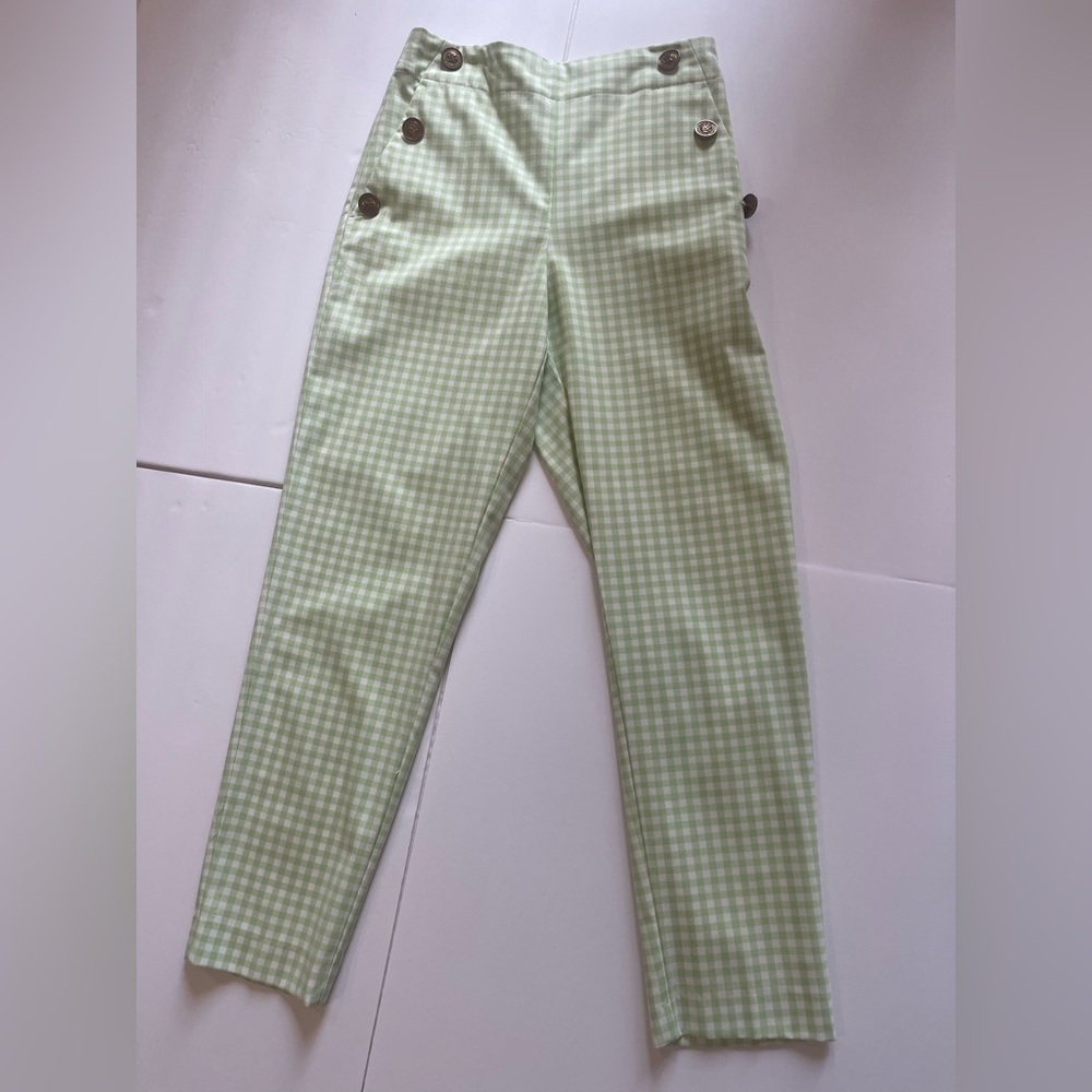 ZARA Pants Womens XS Light Green and White Gingham‎ Check